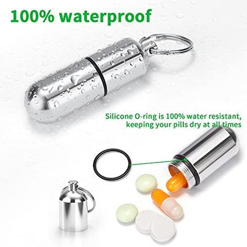 3 Pack Mini Keychain Pill Holder, Portable Small Pill Box Bottle for Purse, Waterproof Pocket Pill Case EDC Medicine Container Nitro Pill Fob Carrier for Outdoor Travel Camping
