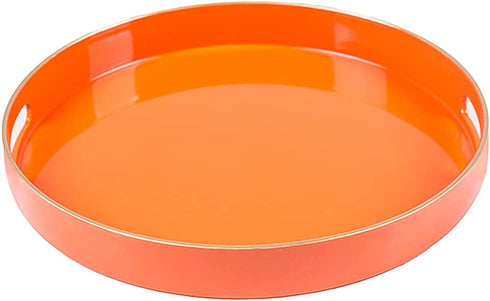 MAONAME 13" Round Tray, Orange Serving Tray with Handles, Modern Decorative Tray for Coffee Table, Plastic Ottoman Tray for Ottoman, Bathroom, Decor