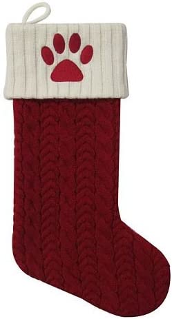 St Nicholas Square 21" Monogram Paw Print" Pet Knit Christmas Stocking