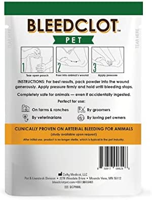 BleedClot Pet First Aid Blood Clotting Powder | The Best for All Animals to Stop Bleeding, Guaranteed | for Minor Cuts and Severe Arterial Bleeding | from The Makers of BleedStop (4 Pouches (0.5 oz))