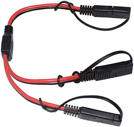 14AWG SAE DC Power Automotive Connector Cable Y Splitter 1 to 2 SAE Extension Cable, Fit for Suitable for Solar Battery Connection and Transfer 12inch/30cm - with Protective Cover
