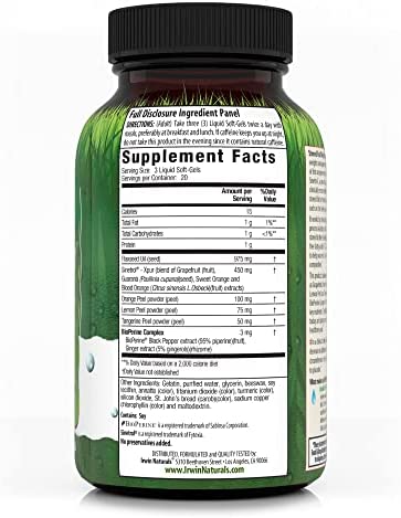 Irwin Naturals Stored-Fat Belly Burner - with Sinetrol, Grapefruit, Sweet Orange & Blood Orange - 60 Liquid Soft-Gels
