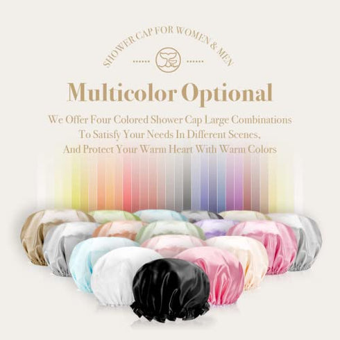 Shower Cap for Men Reusable Extra Large Shower Cap for Women (Black 4 Pack Large) Satin Double Layer EVA Waterproof Long Hair Cap
