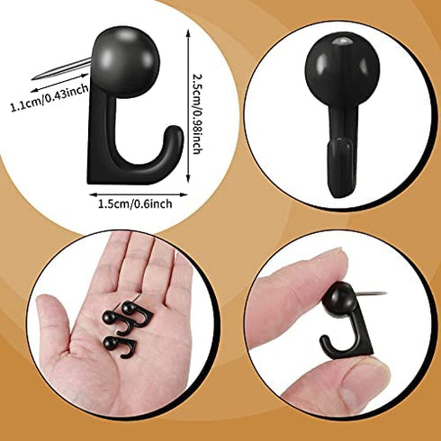 50 Pieces Push Pin Hooks Plastic Heads Pin Tacks Wall Thumb Tacks Hanging Nails Decorative Push Pins Hooks for Cork Bulletin Board Map Photos Calendar, Home Office School Supplies (Black)