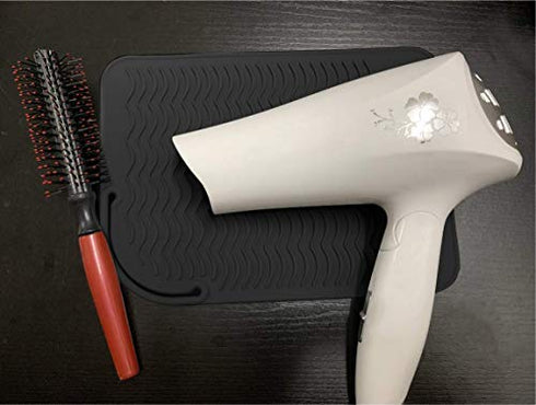 Heat Resistant Glove with Heat Resistant Mat for Curling Iron, Hair Straightener, Flat Irons, Silicone Bump Glove, 9” x 6.5” Food Grade Silicone Mat, Black