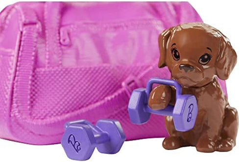 Barbie Fitness Doll, Red-Haired, with Puppy and 9 Accessories, Including Yoga Mat with Strap, Hula Hoop and Weights, Gift for Kids 3 to 7 Years Old