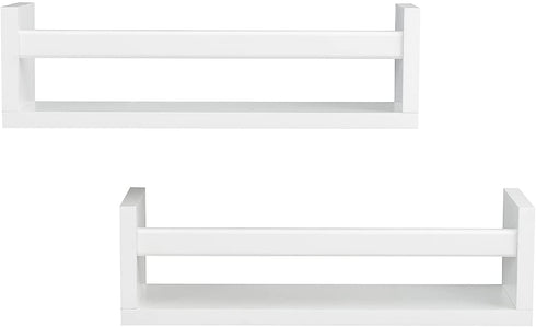 AHDECOR Nursery Room Bookshelf Wall Mount White Floating Shelves, Display Wall Shelf for Kids Romm, Kitchen Spice Rack, Bathroom Decor, Book Shelves Organizer or Baby Nursery, Set of 2, 15 inch
