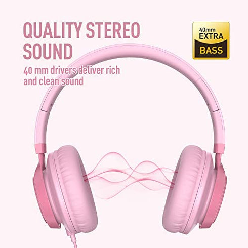 AILIHEN C8 Girls Wired Headphones with Microphone and Volume Control Folding Lightweight Headset for Cellphones Tablets Smartphones Chromebook Laptop Computer PC Mp3/4 (Pink)