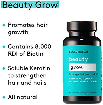 Evolution_18 Beauty Grow Capsules, Supplements with Collagen, Biotin & Keratin for Healthy Skin, Nails & Hair Growth, 40 Capsules