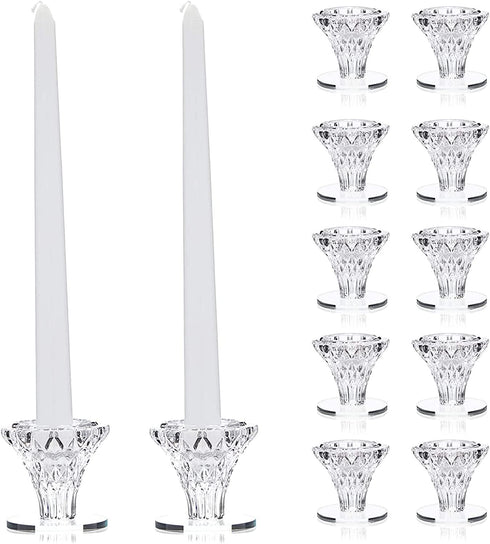 Okuna Outpost Crystal Glass Candle Holders for Candlesticks (2.4 x 2.3 Inches, 12 Pack)