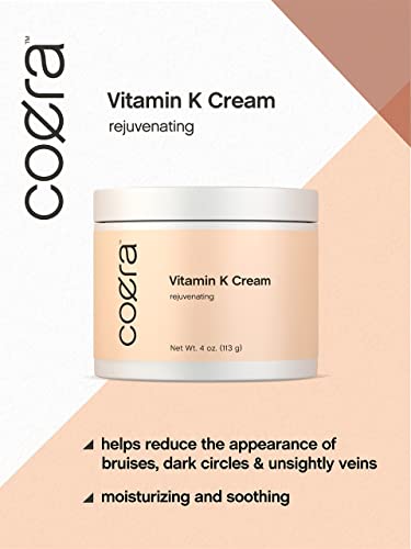 Vitamin K Cream 4 oz | Premium Formula for Bruises, Spider Veins, Dark Circles, Broken Capillaries, Eyes, and Face | Paraben and SLS Free | by Coera