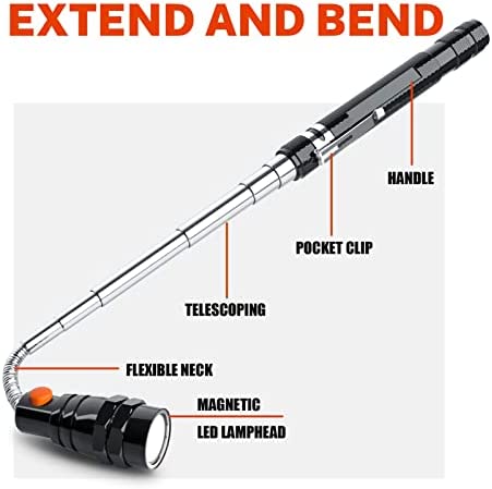 Gifts for Men Telescoping Flexible Magnetic Pickup Tool With 3 Super Bright Led Lights, Valentine's Day Gifts for Husband, Handy Men or Women for Birthday, Black, 1 Pack