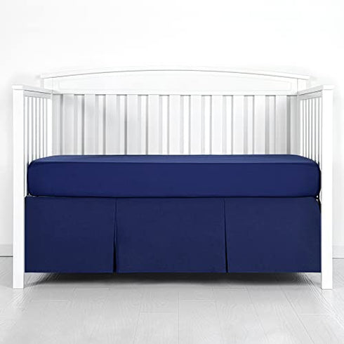 TILLYOU Navy Pleated Crib Bed Skirt for Baby Boys Girls, 100% Natural Soft Dust Ruffle, Standard Nursery Bedding Toddler Bedskirt Solid, 14" Drop