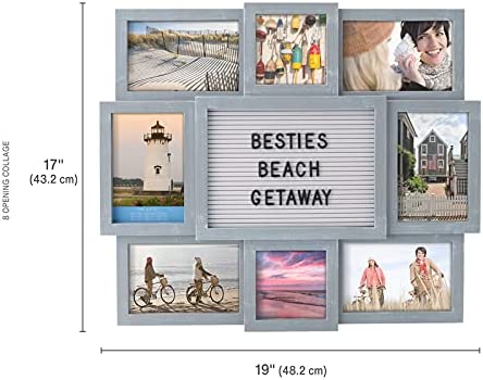 Melannco Customizable Letterboard 8-Opening Photo Collage, 19 x 17 inch,Distressed Grey