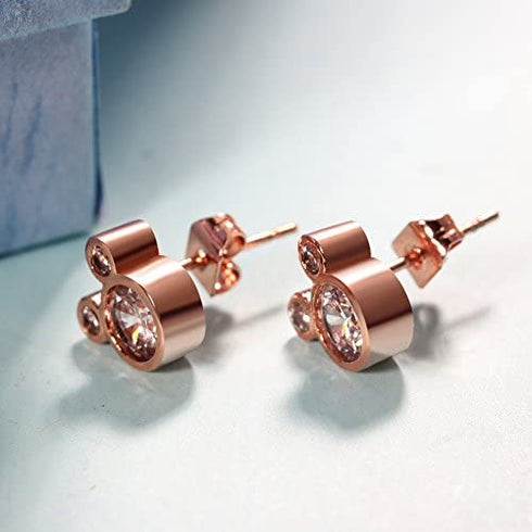 ERLUER Women's Mickey Stud Earrings Mouse Shape Rose Gold Platinum Plated Zircon Crystal Fashion Jewelry Earring For Women Party Gifts