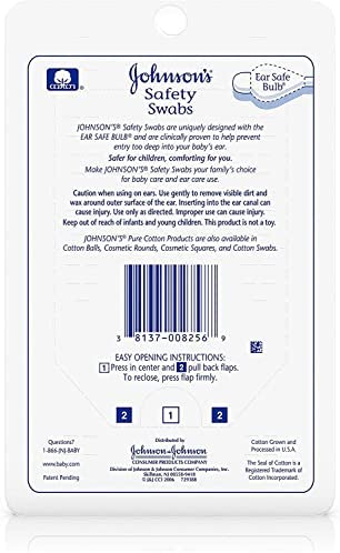 Johnson's 008256OurBundle Non-Chlorine Bleached Safety Ear Swabs for Babies and Children, 55 ct ( Pack of 2)