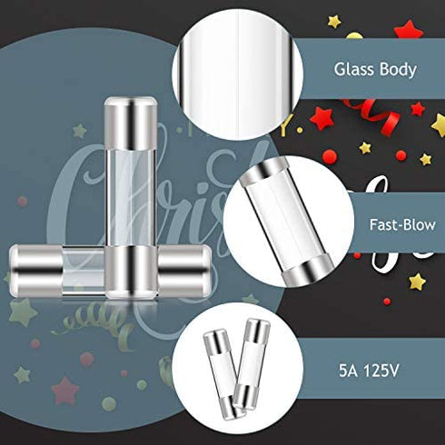 40 Pieces Replacement Fuses for Christmas Lights C9, C7 and G40 Fast-Blow Glass Fuse 5 Amp 110/ 125V TS-C7 Glass Fuses Fast Acting Cartridge Fuse Quick Blow Glass Tube Fuse 0.2 x 0.78 Inch (5 x 20 mm)