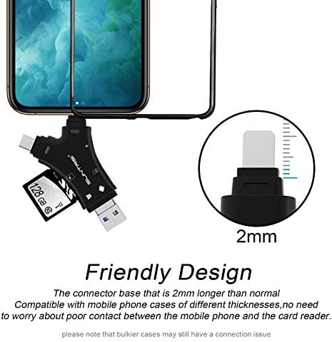 SD Card Reader for iPhone / ipad / Android / Mac / Computer / Camera,4 in1 Micro SD Card Reader Trail Camera Viewer, Portable Memory Card Reader SD Card Adapter Compatible with SD and TF Cards(Black)