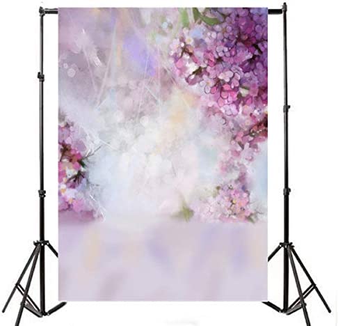 Laeacco Floral Background 5x7ft Oil Painting Watercolor Drawing Wall Flowers Photography Background Light Purple Blooming Spring Cherry Blossoms Abstract Photo Studio Backdrop Bokeh Children Photos