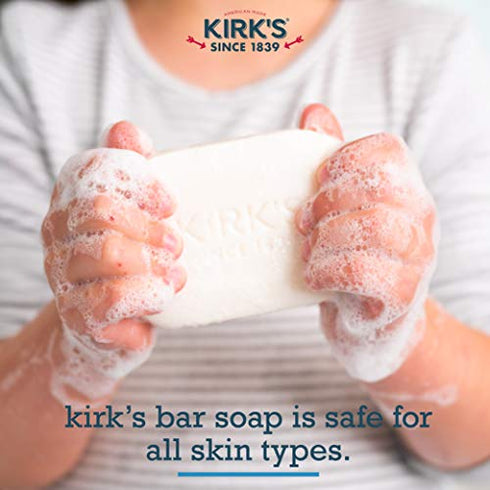 Kirk's Castile Bar Soap Clean Soap for Men, Women & Children| Premium Coconut Oil | Sensitive Skin Formula, Vegan | Original Fresh Scent | 4 oz. Bars - 3 Pack