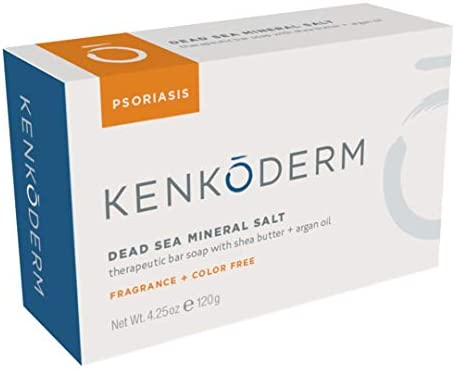 Kenkoderm Psoriasis Mineral Salt Soap with Argan Oil & Shea Butter 4.25 oz | 1 Bar | Dermatologist Developed | Fragrance + Color Free