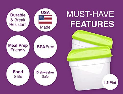 Arrow Home Products 1.5 Pint Freezer Food Storage Containers with Lids, 8 Pack - USA Made Reusable Freezer Containers for Food Storage - Prep, Store, Freeze -BPA Free, Dishwasher Safe, 3 Cups, 8 Pack