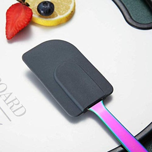 HOMQUEN Rainbow Silicone Spatulas, Stainless Steel Flexible Scrapers Baking Mixing Tool with Titanium Rainbow Plating, Rainbow Baking Tools, Heat Resistant, Dishwasher Safe