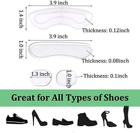 Heel Grips, 8PCS Heel Inserts, 12PCS Shoe Inserts, Gel Heel Cushion Inserts for Women Men, Adhesive Shoe Pads for Loose Shoes, Heel Slipping, Rubbing
