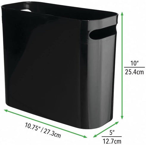 mDesign Plastic Small Trash Can 1.5 Gallon/5.7 Liter Wastebasket, Garbage Container Bin w/Handles for Bathroom, Kitchen, Home Office Holds Waste Recycling,10" H, Aura Collection - 2 Pack - Black