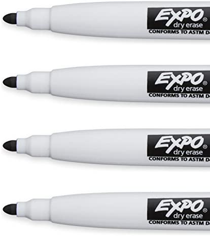 EXPO 1944745 Magnetic Dry Erase Markers with Eraser, Fine Tip, Black, 4-Count