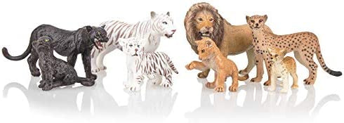 TOYMANY 8PCS 2-5" Plastic Jungle Animals Figure Playset Includes Baby Animals, Realistic Lion,Tiger,Cheetah,Black Panther Figurines with Cub, Cake Toppers Christmas Birthday Toy Gift for Kids Toddlers