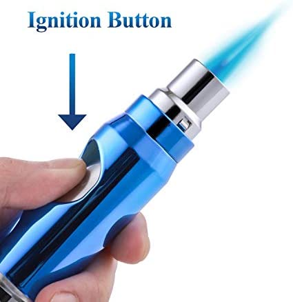 Zoocura Ice Blue Torch Lighter, Refillable Butane Torch Lighters Adjustable Jet Flame Windproof Lighter for Grill Pocket BBQ Camping, Deluxe Gift Box ( Gas Not Included)