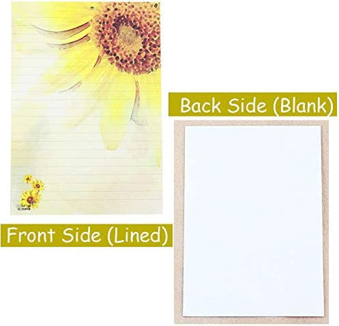Bolbove 64 Pcs Sunflower Lovely Plant Elegant Letter Writing Stationery Paper Lined Sheets