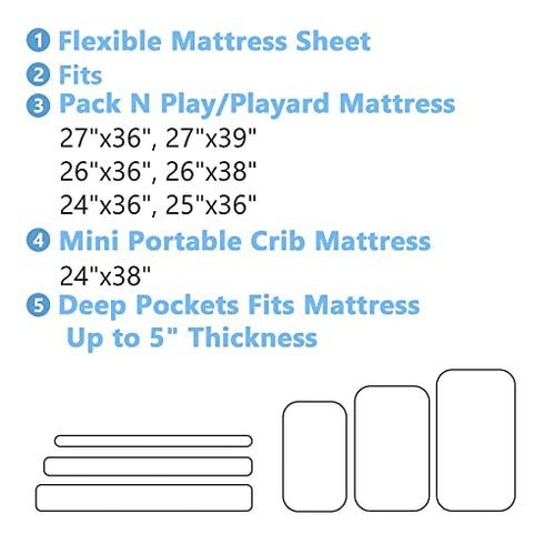 TILLYOU 2 Pack Mini Crib Sheets - Fitted Crib Sheet for Stretchy Jersey Knit Portable Mini Crib, Play Yard, Playpen, Playard Bedding Sheet for Boy Girl, Light Green & Light Gray
