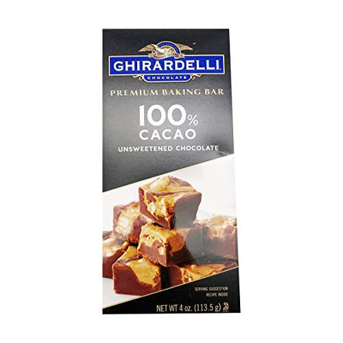 GHIRARDELLI Premium 100% Cacao Unsweetened Chocolate Baking Bar, 4 OZ Bar