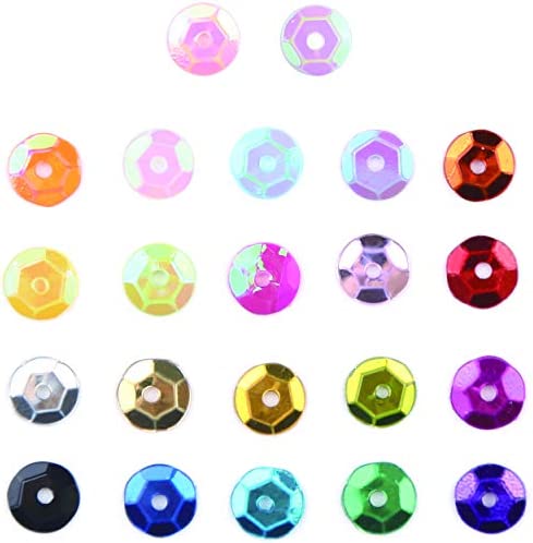 DIYASY 9800 Pcs 6MM Bulk Loose Sequins, 22 Colors Round Embroidery Sequins Cup Craft Sequins with Holes for DIY.