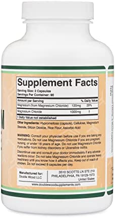 Magnesium Chloride (Cloruro De Magnesio) - 180 Capsules, 1,000mg Per Serving, Supports Digestive and Bone Health - Manufactured and Tested in The USA by Double Wood Supplements