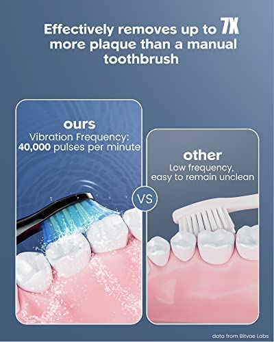 Bitvae Ultrasonic Electric Toothbrushes - Electric Toothbrush for Adults and Kids , American Dental Association Accepted , Rechargeable Travel Sonic Toothbrush with 8 Heads , Black D2