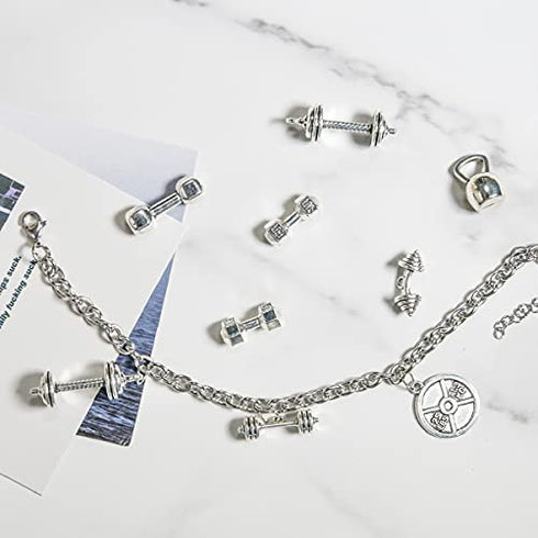 JIALEEY Sports Charms Collection Mixed Kettle Bell Dumbbell Barbell Weight Charms Sport Charm for DIY Fitness Necklace Jewelry Making 20pcs(100g)
