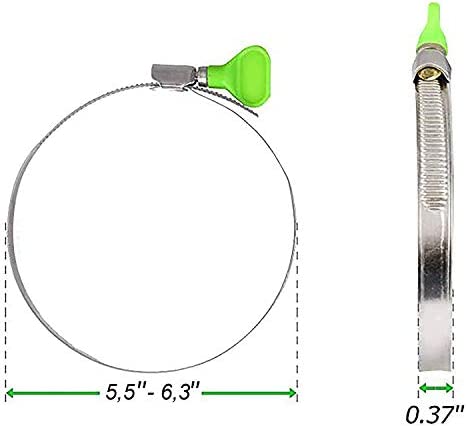 GLIDESTORE 6-Inch Hose Clamps Stainless Steel (Adjustable 5 1/2 - 6 1/3 Inch Diameter), Easy Turn Thumb Screw Metal Clamp, Ideal for Dryer and Plastic Vent Ducts, 5-Pack (Easy Turn Clamp)