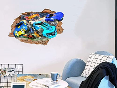 3D Wall Stickers Murals Wallpaper Hot Wheels Toy Car Removable Vinyl Space Wall Decals Removable PVC Art Nursery School