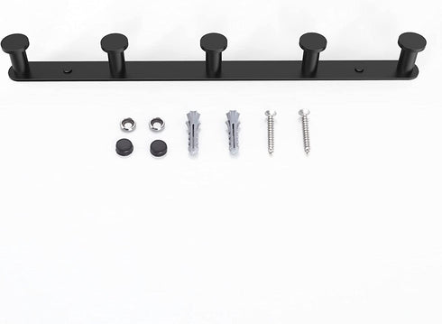 BigBig Home Black Bathroom Towel Hook, Coat Rack with 5 Hooks Wall Mount Matte Black Robe Hanger Heavy Duty Stainless Steel, 13 Inch
