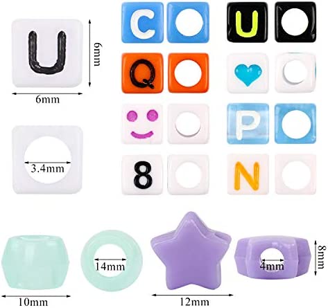 DICOBD 1500pcs Letter Beads Square Alphabet Beads for Bracelets Jewelry Making 11 Styles Cube Beads Transparent Glow in The Dark with 2 Rolls of 9 Meters Elastic String Cord
