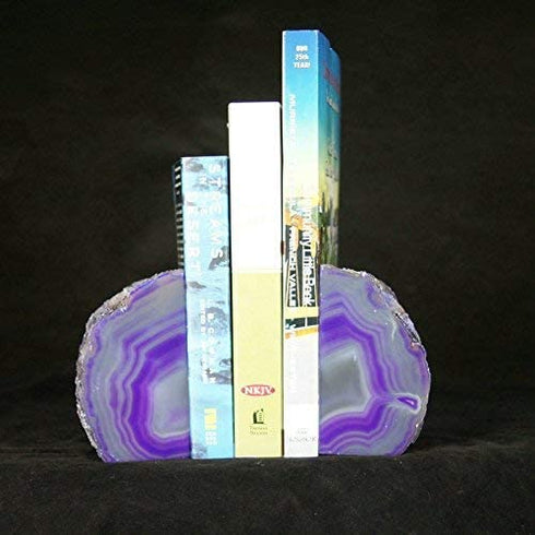 JIC Gem Dyed Purple Natural Agate Bookends Polished 3 to 4 Lbs for Office and Home Decoration 1 Pair with Rubber Bumpers