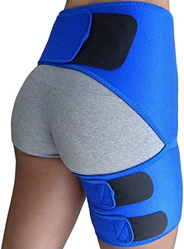 ROXOFIT Hip Brace - Hamstring Thigh Compression Support - Sciatica Pain Relief Brace - Wrap for Hip Flexor Strain, Groin Pull, SI Joint, Arthritis, Bursitis, Sciatic Nerve for Men, Women (Blue)
