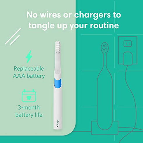 Quip Adult Electric Toothbrush - Sonic Toothbrush with Travel Cover & Mirror Mount, Soft Bristles, Timer, and Plastic Handle - Blue