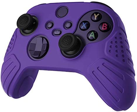 eXtremeRate PlayVital Guardian Edition Purple Ergonomic Soft Anti-Slip Controller Silicone Case Cover, Rubber Protector Skins with Black Joystick Caps for Xbox Series S and Xbox Series X Controller