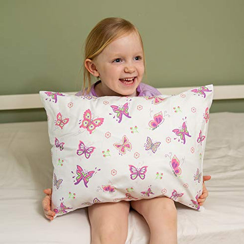BB MY BEST BUDDY Toddler Kids Pillowcase for Boys and Girls - Butterfly/Butterflies 13 x 18 - shrinks to fit - 100% Cotton - Naturally Hypoallergenic and Soft - Designed in USA - Machine Washable