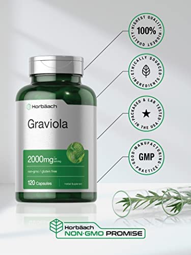 Graviola Extract 2000 mg 120 Capsules | Non-GMO, Gluten Free | Soursop (Annona Muricata) | by Horbaach