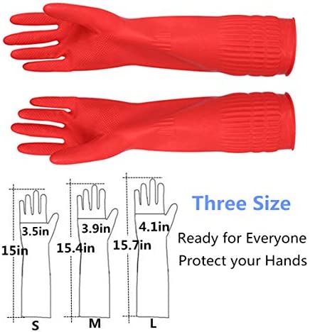Rubber Cleaning Gloves Kitchen Dishwashing Glove 2-Pairs And Cleaning Cloth 2-Pack,Waterproof Reuseable. (Large)